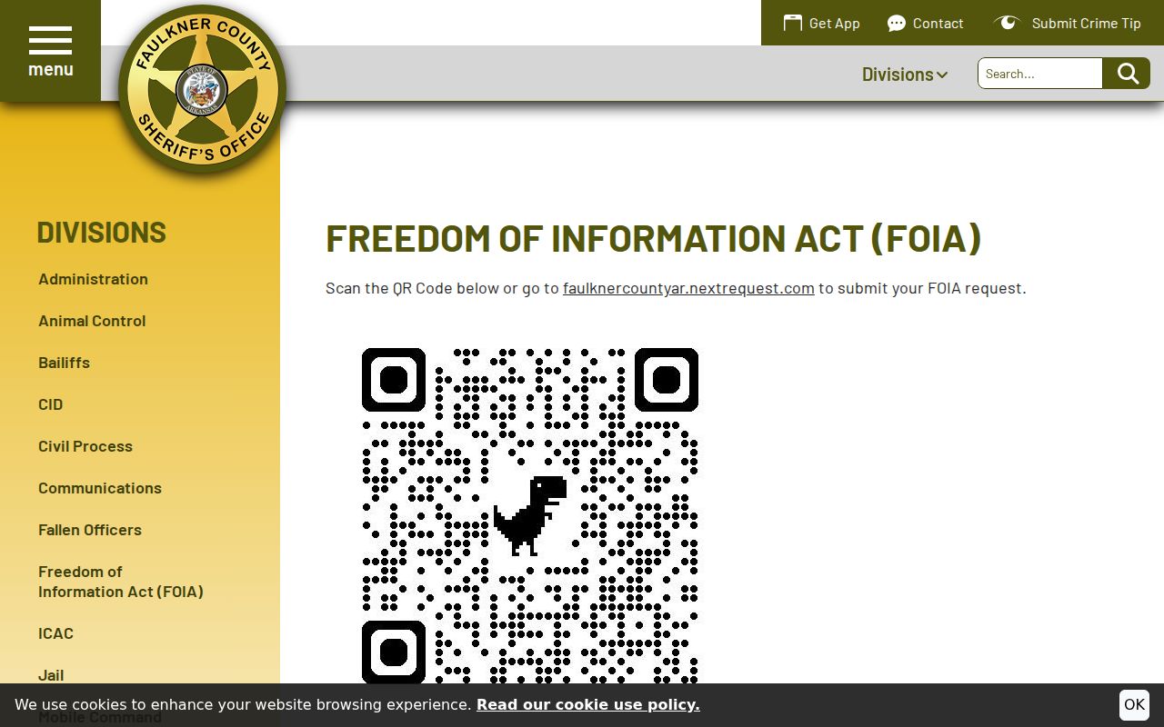 Faulkner County Sheriff FOIA page for law enforcement records