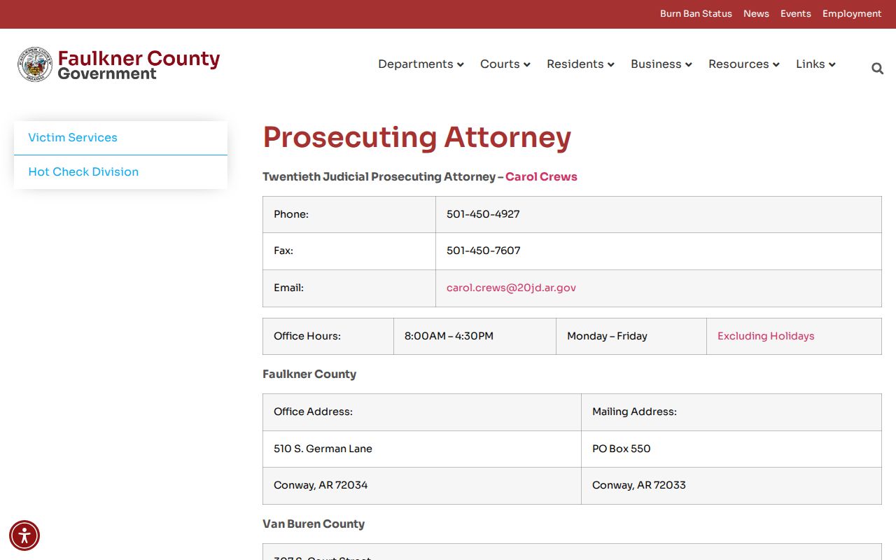 Faulkner County Prosecuting Attorney department page
