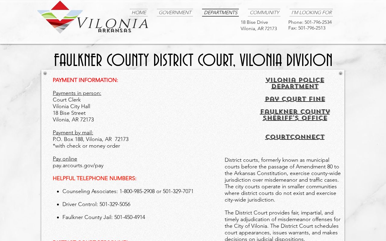 Vilonia District Court source for court records and warrant functions