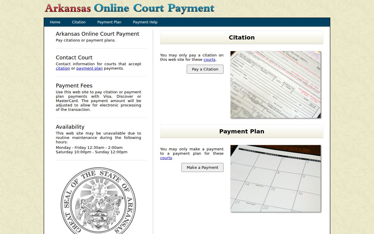 Arkansas court payment portal linked from local district court pages