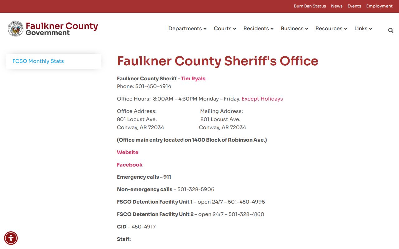 Faulkner County criminal history sheriff department page