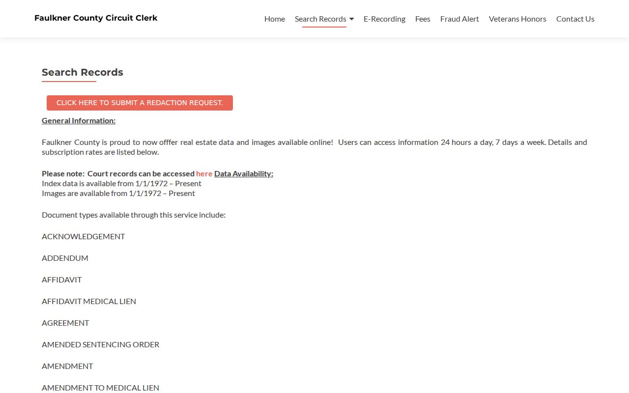 Faulkner County criminal records Circuit Clerk search records page