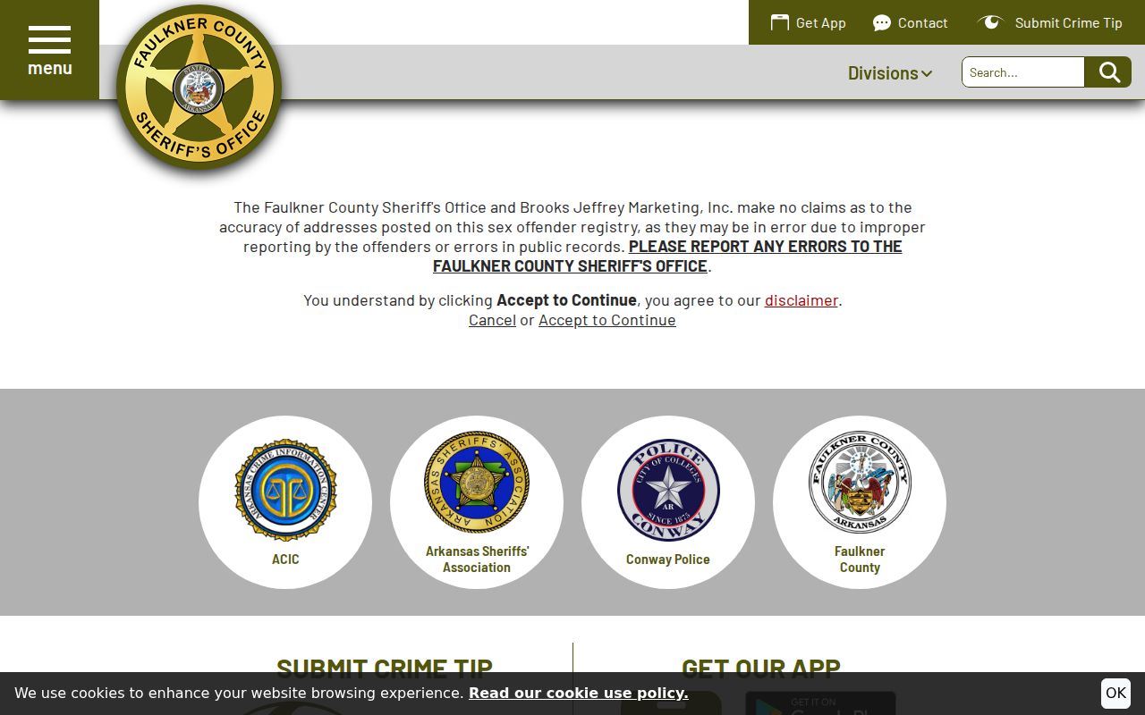 Faulkner County Sheriff sex offender information page