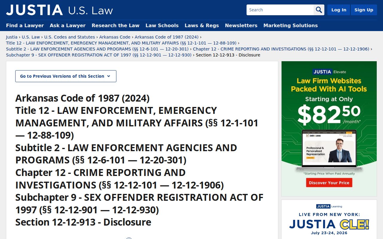 Arkansas sex offender disclosure statute page